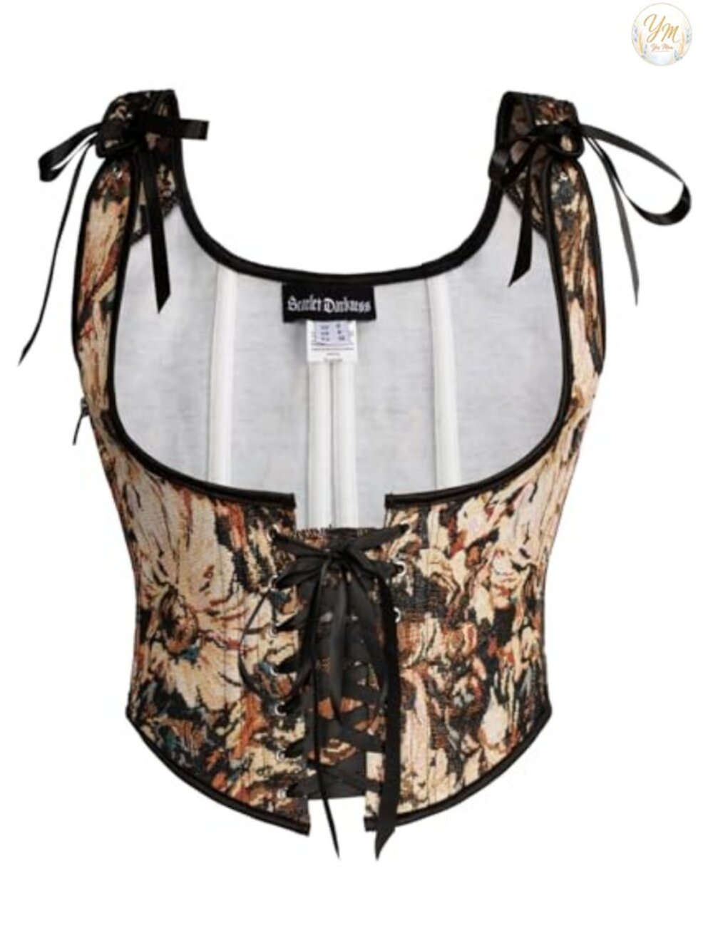Boned Underbust Corset Top with Lace-Up Front Zip Closure